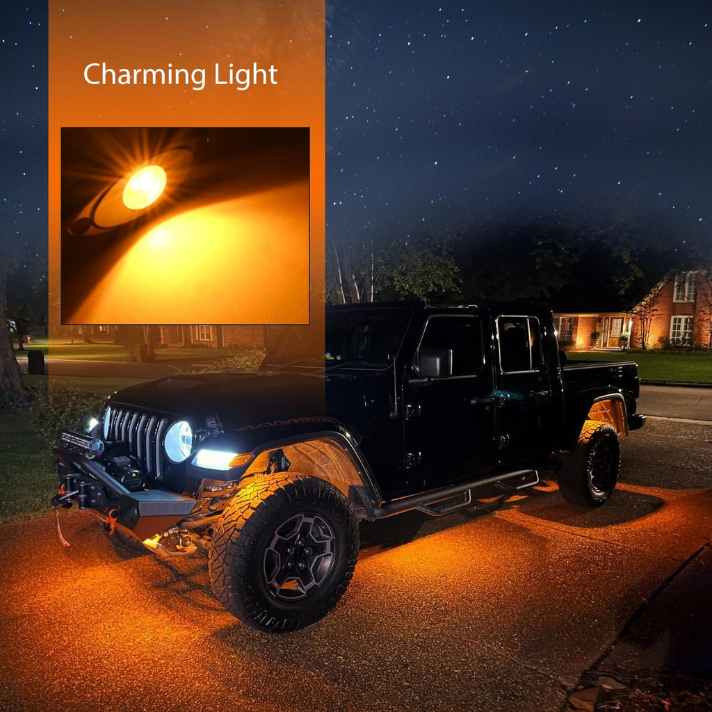 Nilight LED Rock Light 4PCS Amber Underglow Wheel Well Fender Pods Waterproof Exterior Underbody Roof Rack Side Lamps for 12V 24V Car Truck Pickups ATV UTV SUV Motorcycle Boat
