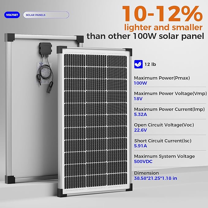 100W 12V Solar Panel, High Efficiency 9BB Cell Monocrystalline Solar Panels - Image 7
