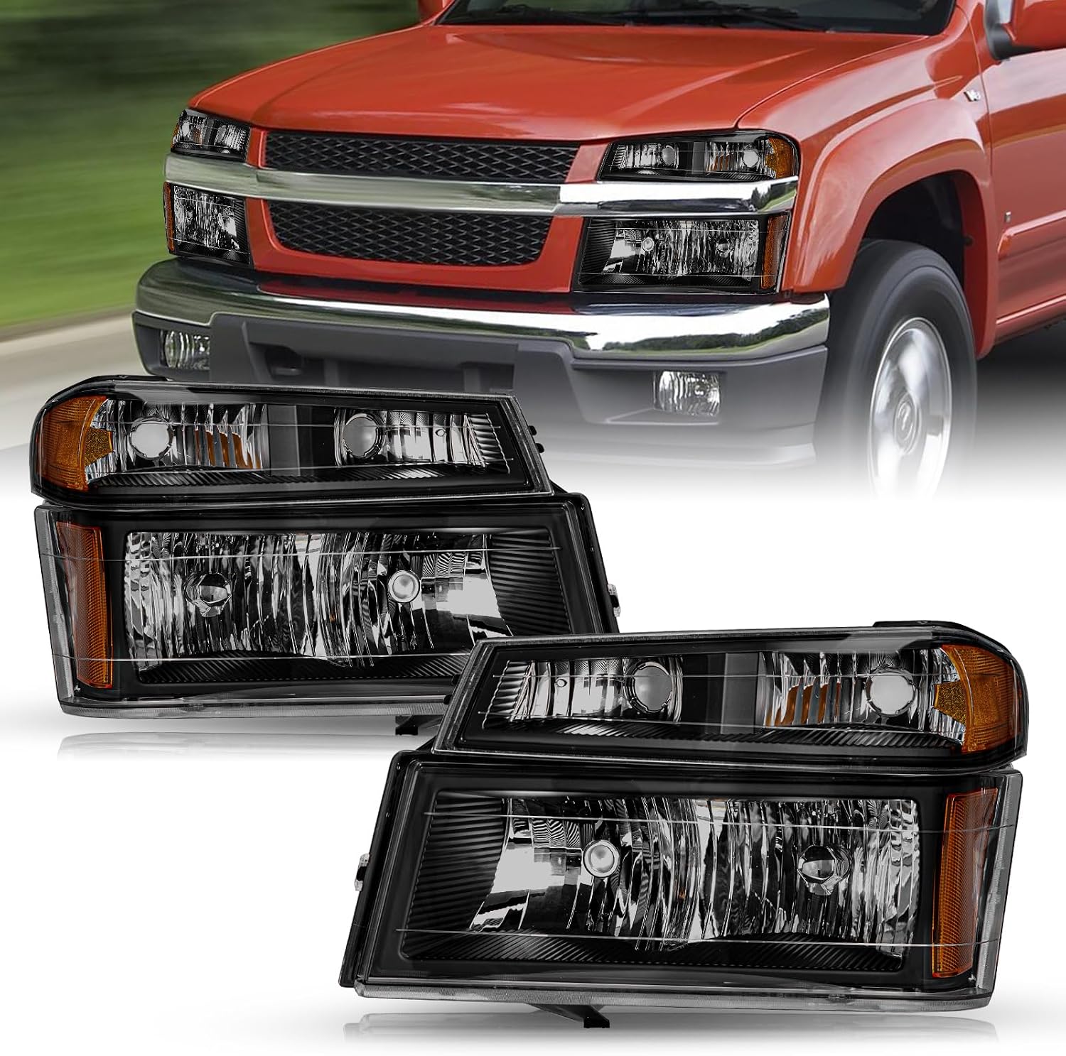 TUSDAR 4pcs Headlight Assembly Set Replacement for 2004-2012 Chevy Colorado/GMC Canyon, 2006-2008 Isuzu I-Series w/Bumper Lights Black & Smoke