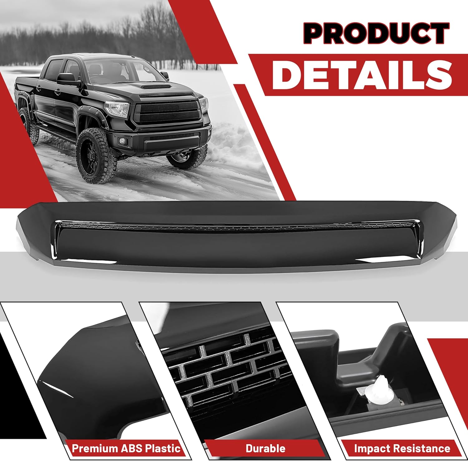 HECASA Hood Scoop Compatible with 2014-2021 Toyota Tundra Replacement for 761800C030 TO1231102 REPT133702 Front Black Upper Grille Bulge Molding Platinum Style