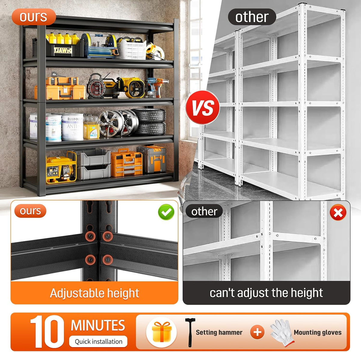 63" h garage shelving unit, garage storage shelves, package contents