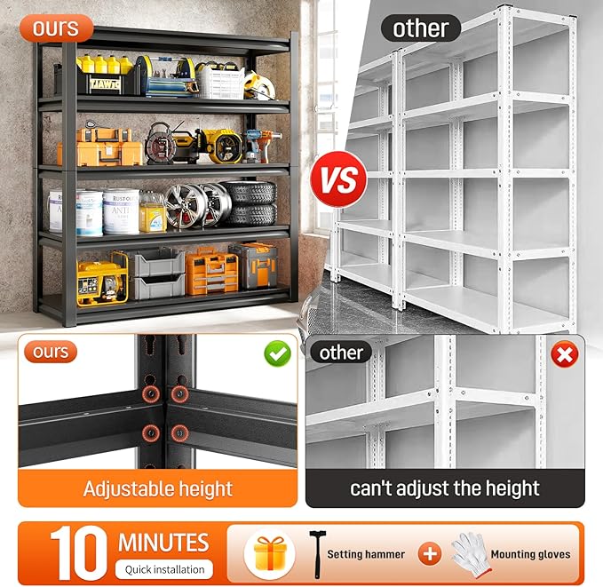 72" H Garage Shelving Unit, Garage Storage Shelves 2500LBS Heavy Duty Shelving - Image 6