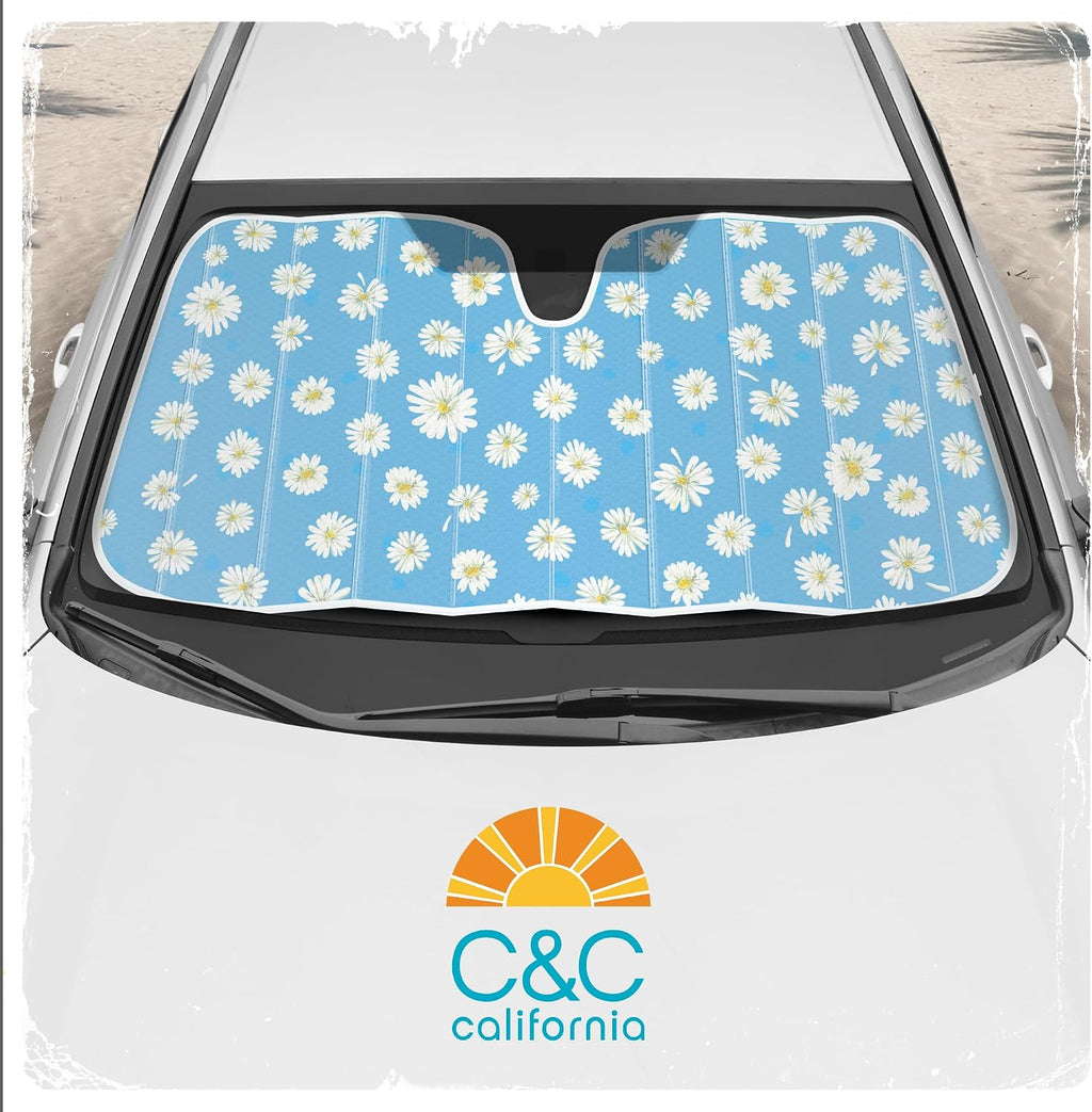 Carbella Blue Daisy Car Windshield Sun Shade - Sun Visor Sunshade for Car Windshield - Window Shades for Cars, SUV & Truck - Dash Cover UV Protection for Front Window Shade Accessories - 57" x 27"