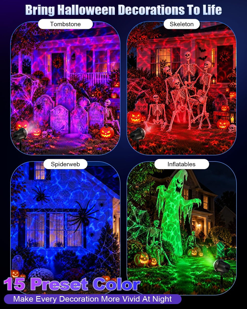 Halloween Christmas Projector Lights Outdoor, Ultra Bright RGBW 15 Dynamic Wa...