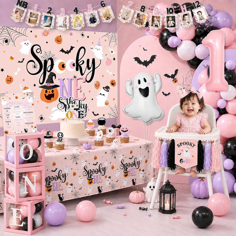 Spooky One Birthday Decorations Girl,123pcs Halloween 1st Birthday Party Deco...
