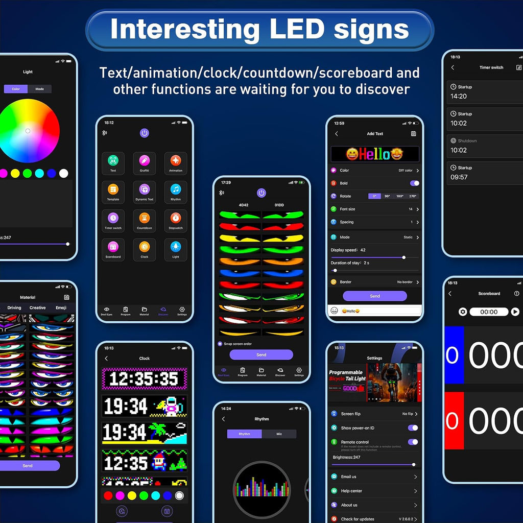 2Pcs LED Eyes for Truck Windshield | Devil Eyes Light for Cars | Flexible Scrolling Programmable LED Signs | Can Edit Text/Graffiti/Animations