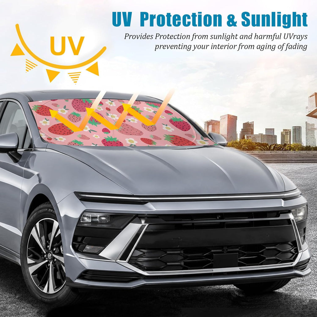 Strawberry Car Windshield Sun Shade Foldable Sunshade Front Window Cover Sun Visor Protector Accessories (59x27.5 inches)