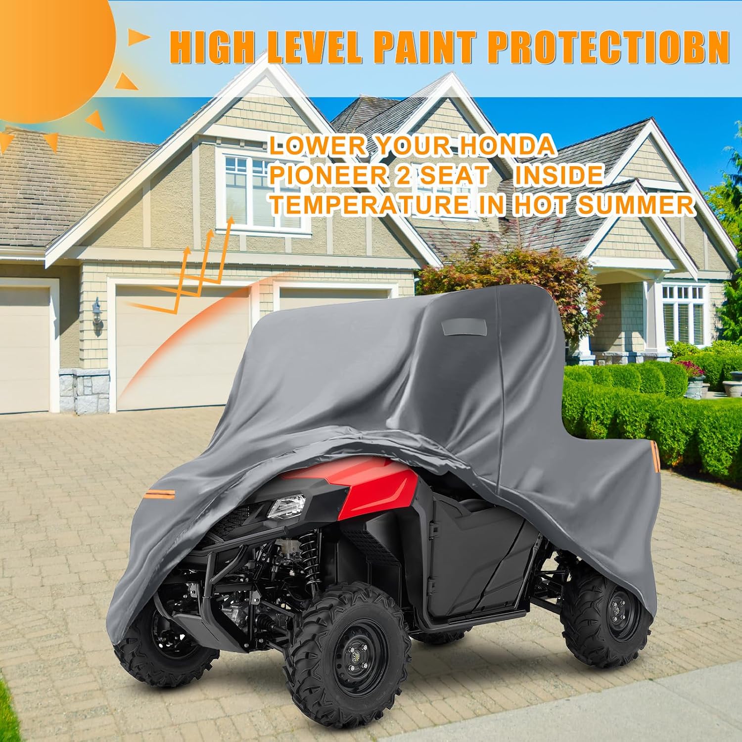 Waterproof UTV Cover Compatible with Honda Pioneer 2 Seaters, 6 Layers All Weather Cover with Air Vents, Door Zipper and Windproof Buckles and Bands for Rain Snow Dust Protection