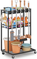 broom holder with cleaning supplies organizer, broom closet, main product view