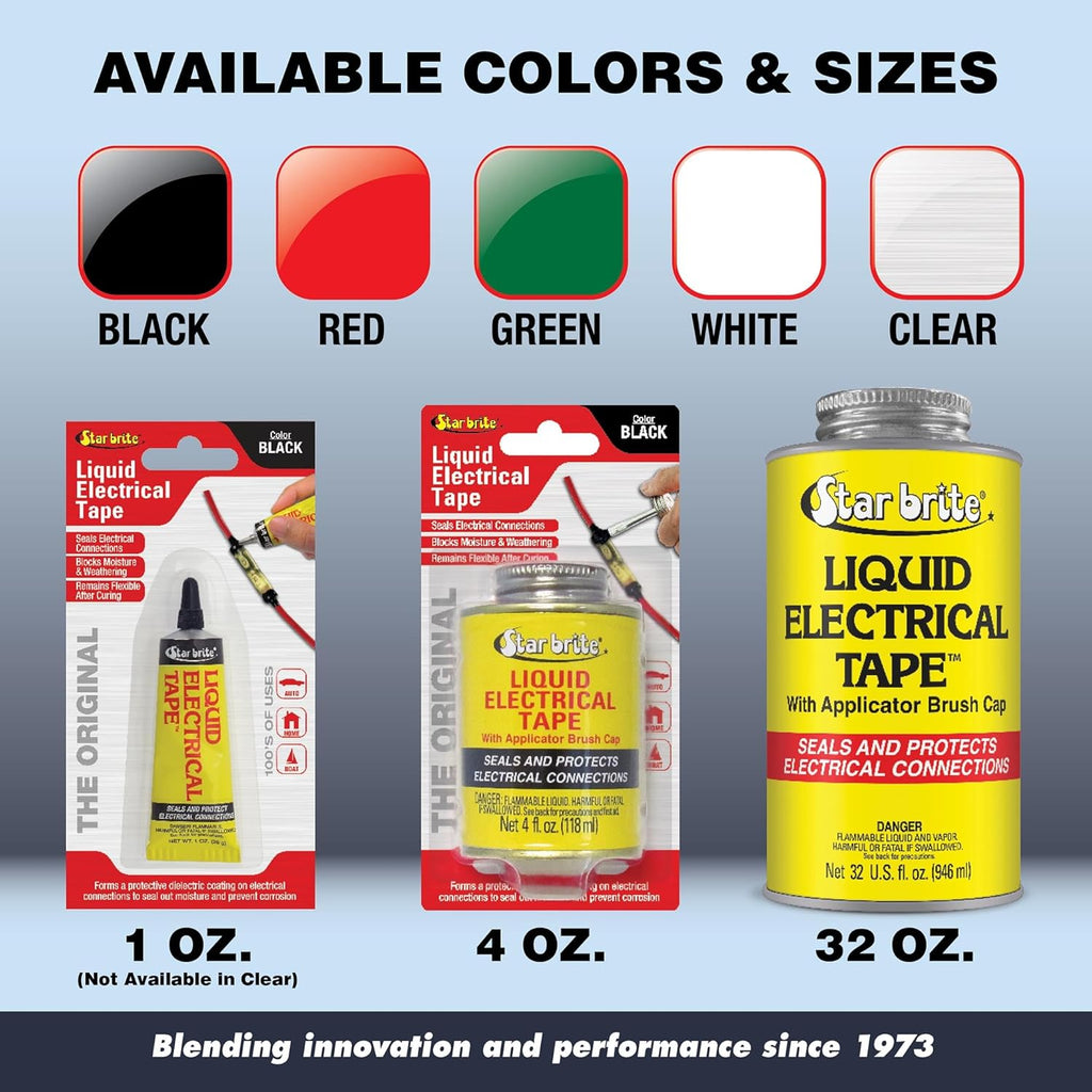 STAR BRITE Liquid Electrical Tape - Superior Adhesion and Flexible Protection for Frayed Cables, Terminals, and Electric Splices