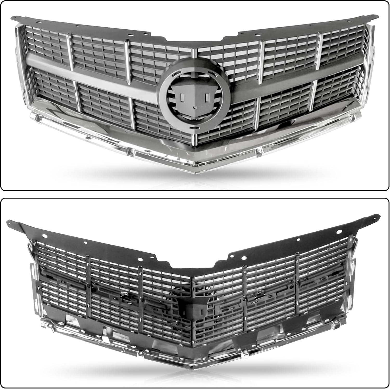 PartsFlow Chrome Black Front Bumper Upper Lower Mesh Grille Grill For 2010 2011 2012 Cadillac SRX 25778326 104-2225