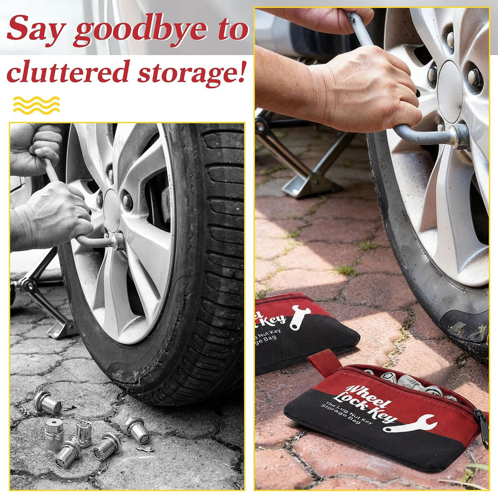 Saillong 2Pack Wheel Lock Key Storage Pouch, Canvas Wheel Lock Key Storage Bag with Zipper, Easily and Safely Stores Locks, Locking Nuts, Nut Keys Spare Lug Nuts, and More(Red)