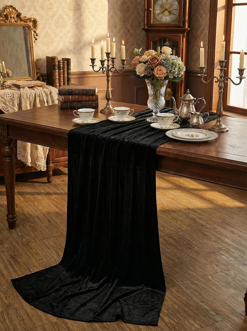 Black Velvet Table Runner 29x120 Inch Luxury Retro Halloween Runners