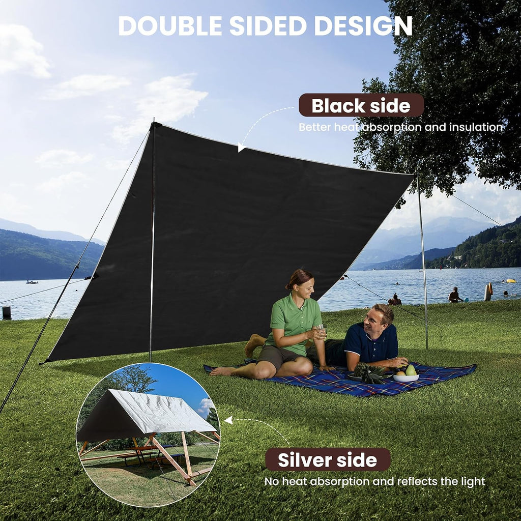 Sunvigor Tarp Waterproof 8x10Ft, Extra Thick 16 Mil Heavy Duty Tarp Cover, Tear & Fade Resistant, Outdoor Tarps with Brass Grommets and Reinforced Edges for Roof, Camping, Patio, Boat (Silver/Black)