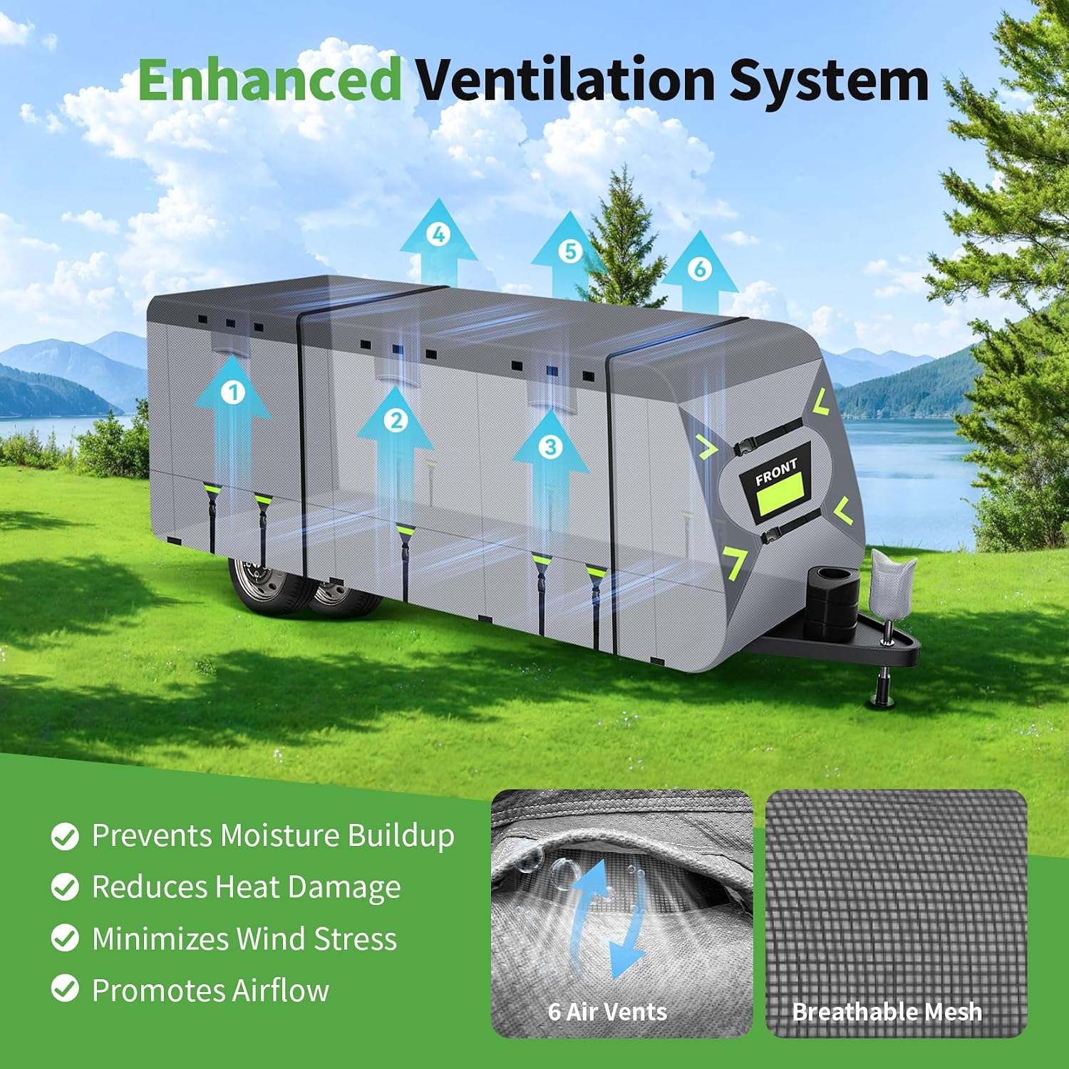 Heavy Duty 8 Layers RV Cover 18-20ft, Rip-Stop Motorhome Camper Cover with Windproof Straps, Gutter & Tongue Jack Covers, Utility Travel Trailer Cover for All Weather Protection