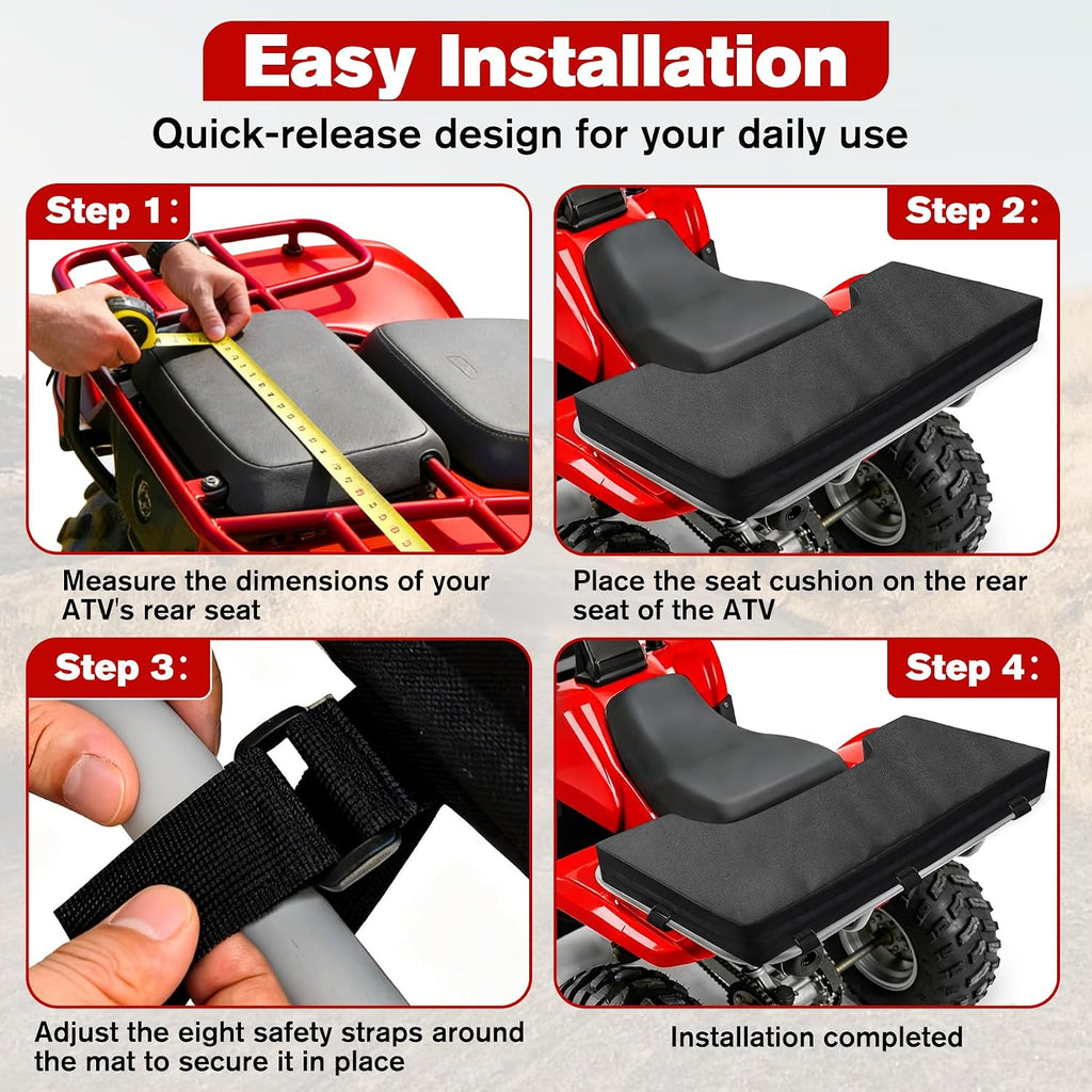 ATV Rack Pad Universal Water-Resistant Four Wheeler Rack Seat Cushion with Adjustable Straps for Passengers and Cargo, Black
