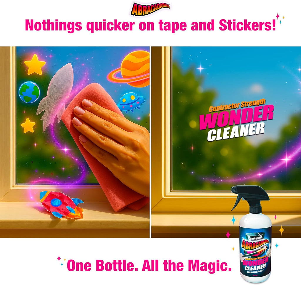 Abracadabra® Wonder Cleaner Spray 16 oz - As Seen on TV Contractor Strength Adhesive, Tar, Gum, Sap & Sticker Remover - Citrus Cleaner for Cars, Garage Floors, Concrete, Tile, Metal & Wood