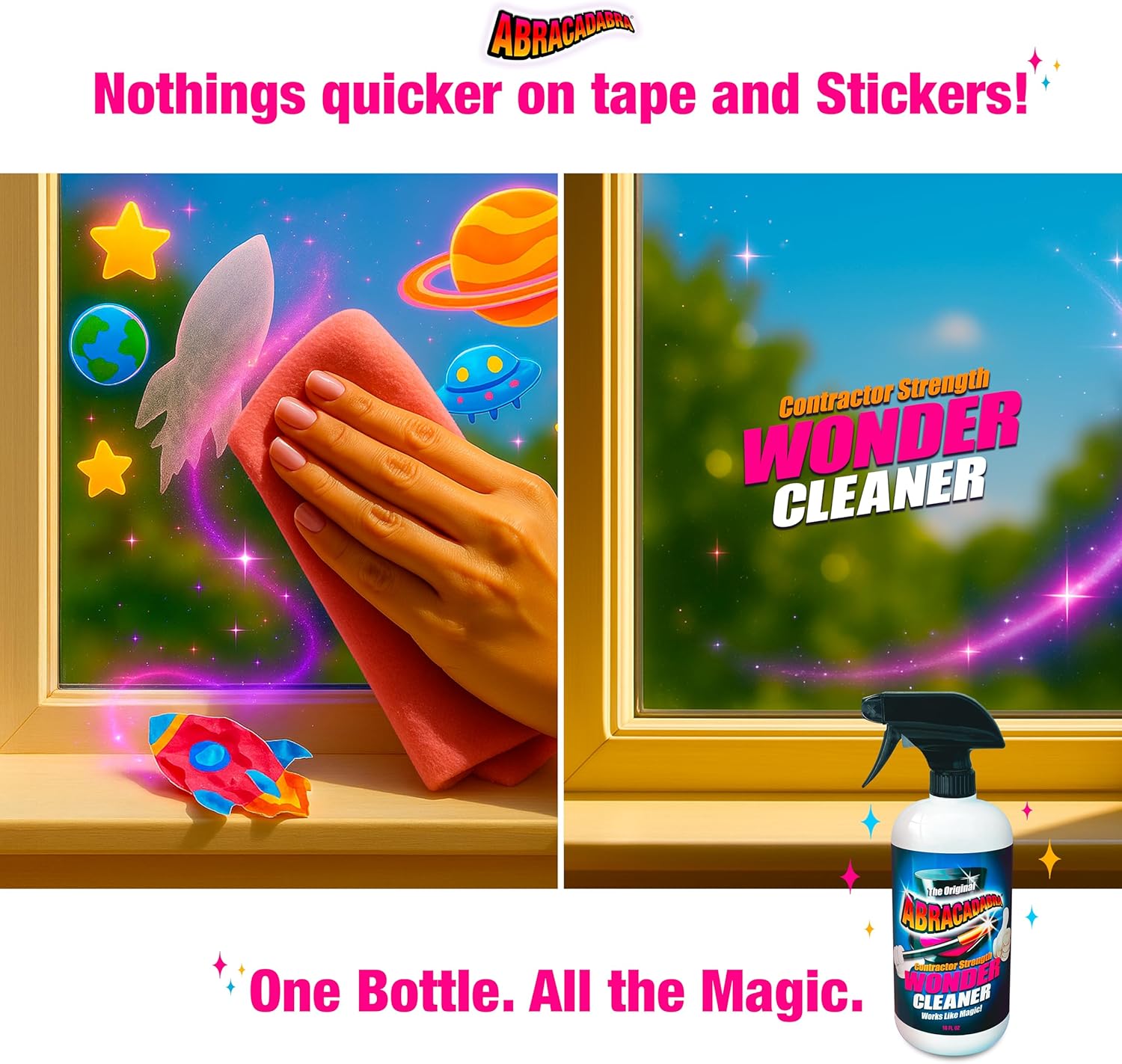 Abracadabra® Wonder Cleaner Spray 16 oz - As Seen on TV Contractor Strength Adhesive, Tar, Gum, Sap & Sticker Remover - Citrus Cleaner for Cars, Garage Floors, Concrete, Tile, Metal & Wood