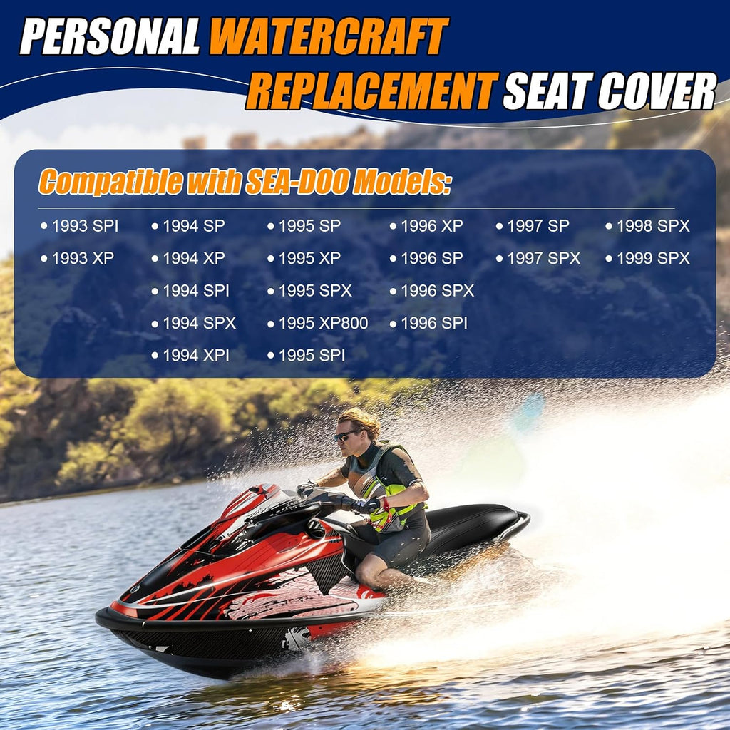 Seat Cover Replacement for 1993-1996 SeaDoo SP/SPI/SPX/XP/XPI/XP800 | 3-Layer Custom Fit Faux Leather: Waterproof, Filter Inner, Tough Base. Staple Install (Basic Setup Accessories Kit Included)