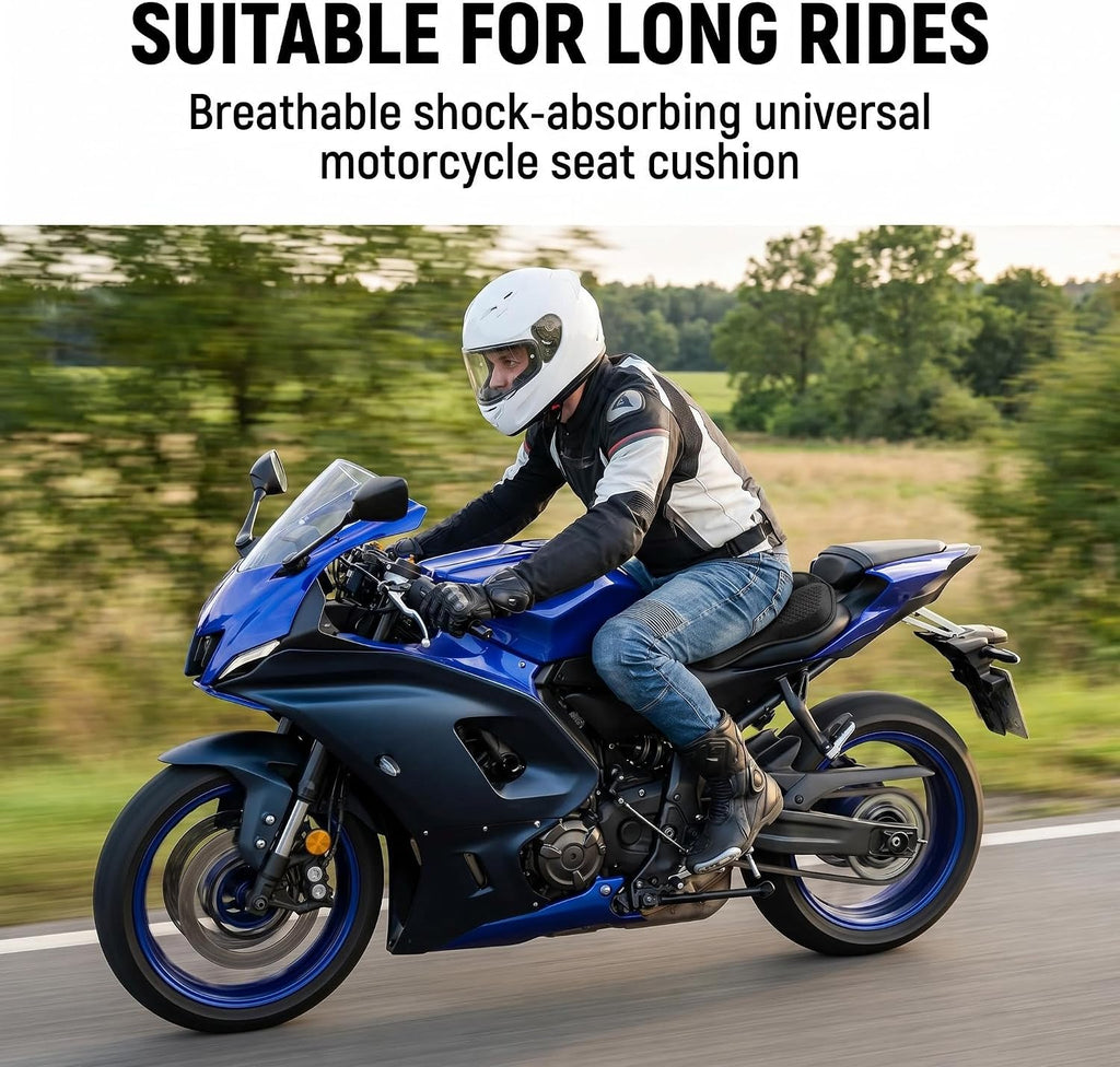 Upgraded Motorcycle Gel Seat Cushion, Universal Motorcycle Seat Pad, Shake Rider Cushion, Enlarged Ventilation Channels, Large 3D-Honeycomb Structure, Shock Absorption and Breathable for Long Rides