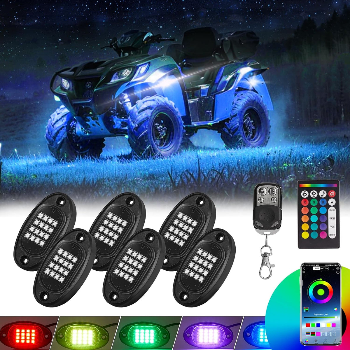 rgb led rock lights kit, 6 pods rock, main product view