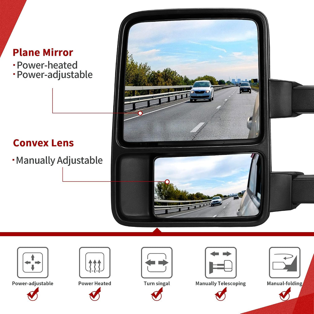 YITAMOTOR Towing Mirror Compatible with 2008-2016 Ford F250 F350 F450 F550 Super Duty, Left Driver Side Mirror Power Heated, Telescoping, Turn Signal Light, Black