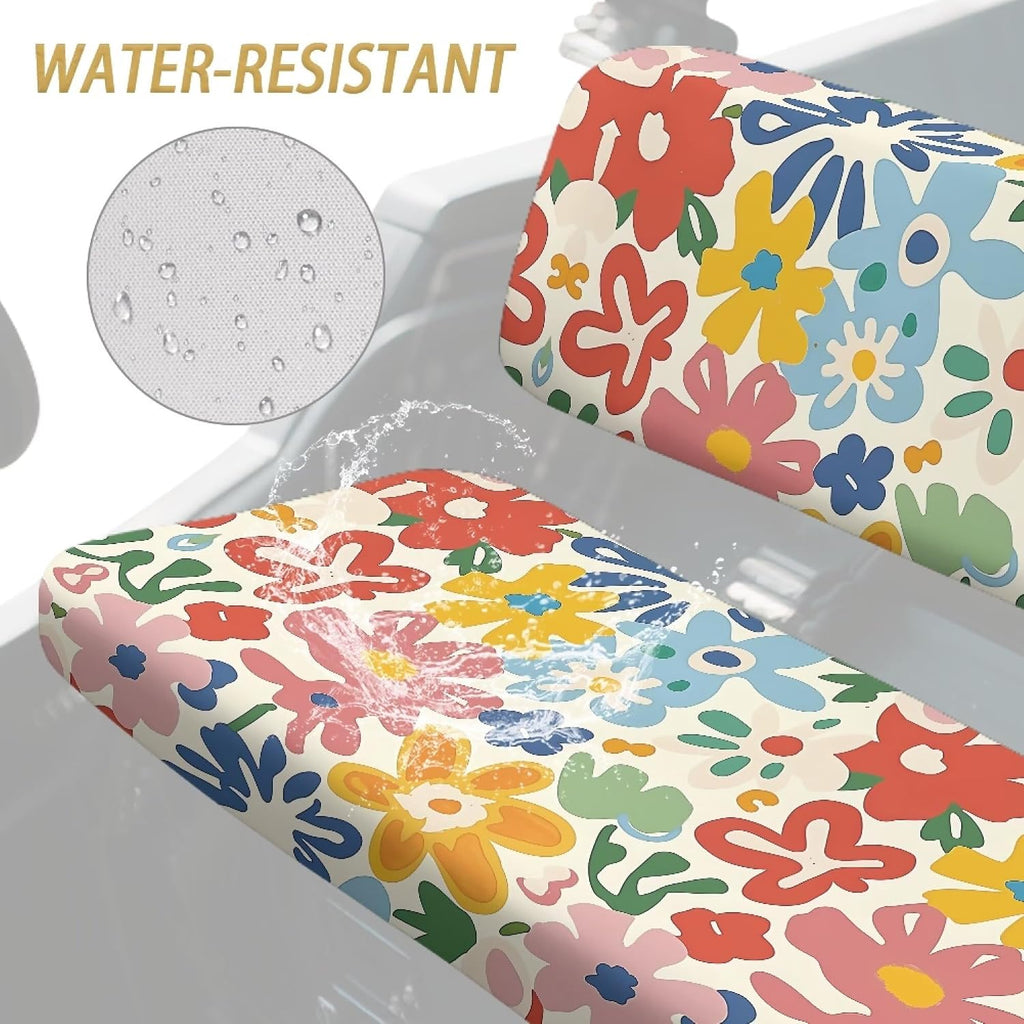 Hippie Flower Pattern UTV Seat Cover Compatible with Kawasaki Mule 4000 4010 3000 3010 3020 Heavy Duty Waterproof Elastic Soft UTV Accessories Seat Cover