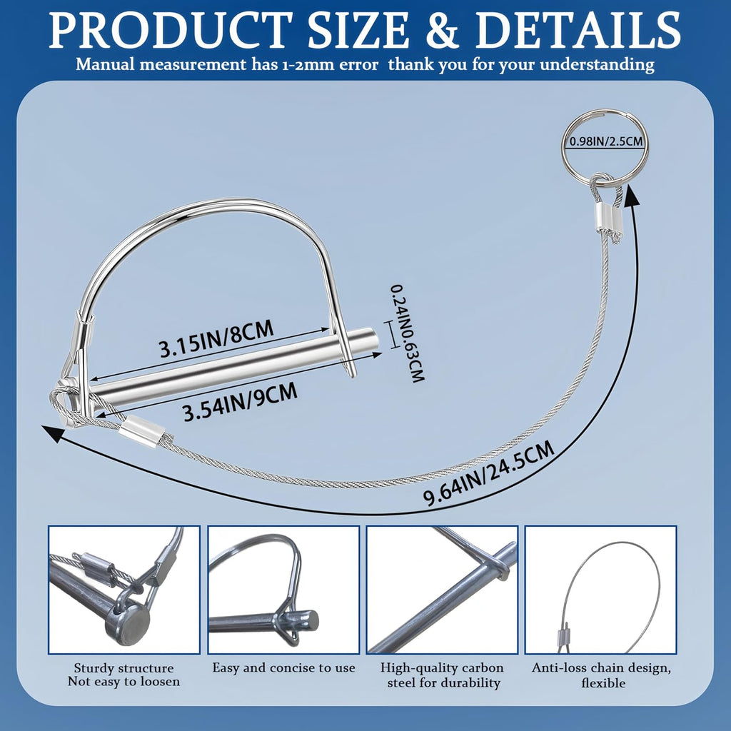 2Pack Locking Pins,Trailer Pin with Anti-Lost Rope Ring,Premium Trailer Hitch Pin,Hitch Locking Pin,Professional Trailer Coupler Pins for Farm Lawn Garden Wagons Towing,Size 1/4" x 3.2"(6.3mm x 80mm)