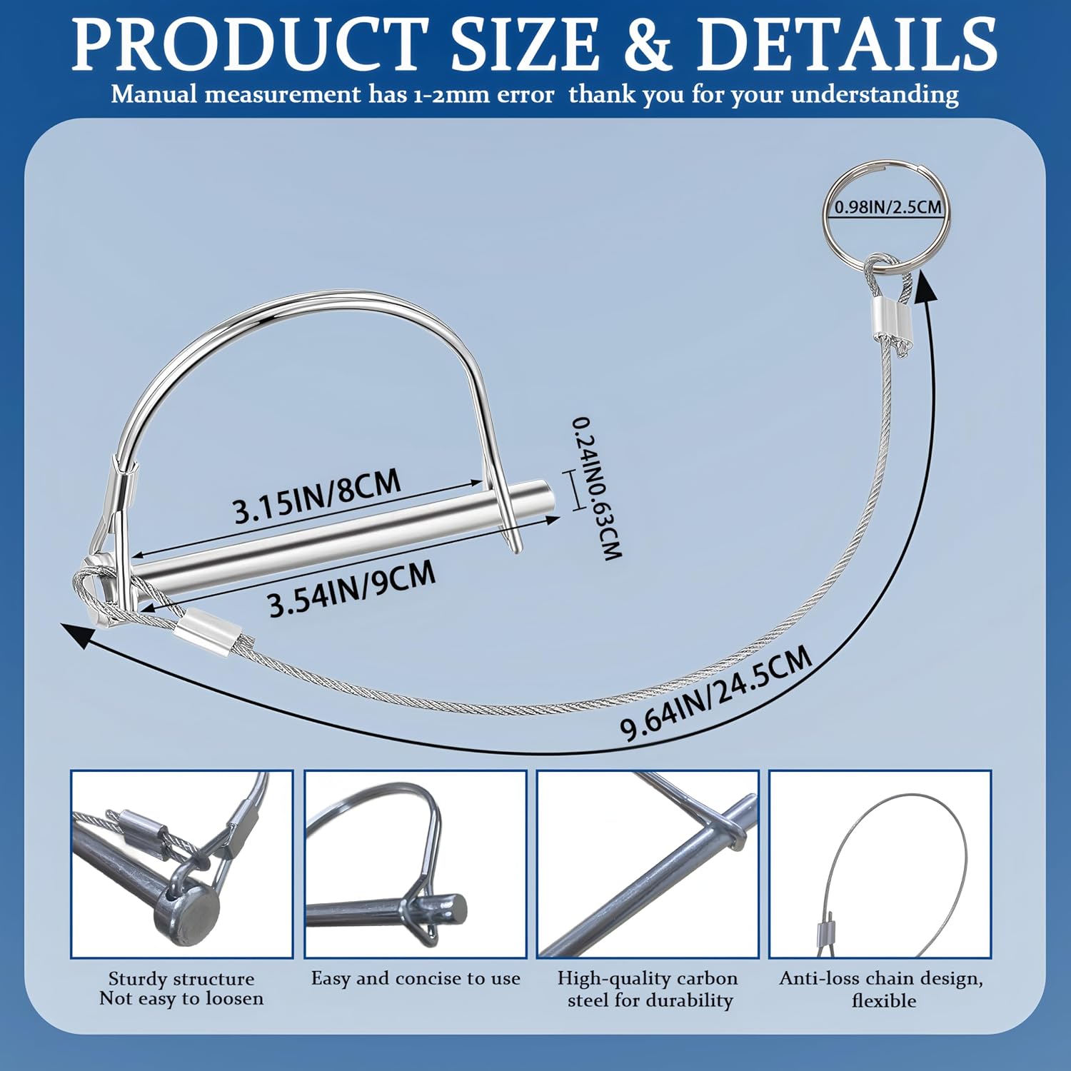 2Pack Locking Pins,Trailer Pin with Anti-Lost Rope Ring,Premium Trailer Hitch Pin,Hitch Locking Pin,Professional Trailer Coupler Pins for Farm Lawn Garden Wagons Towing,Size 1/4" x 3.2"(6.3mm x 80mm)