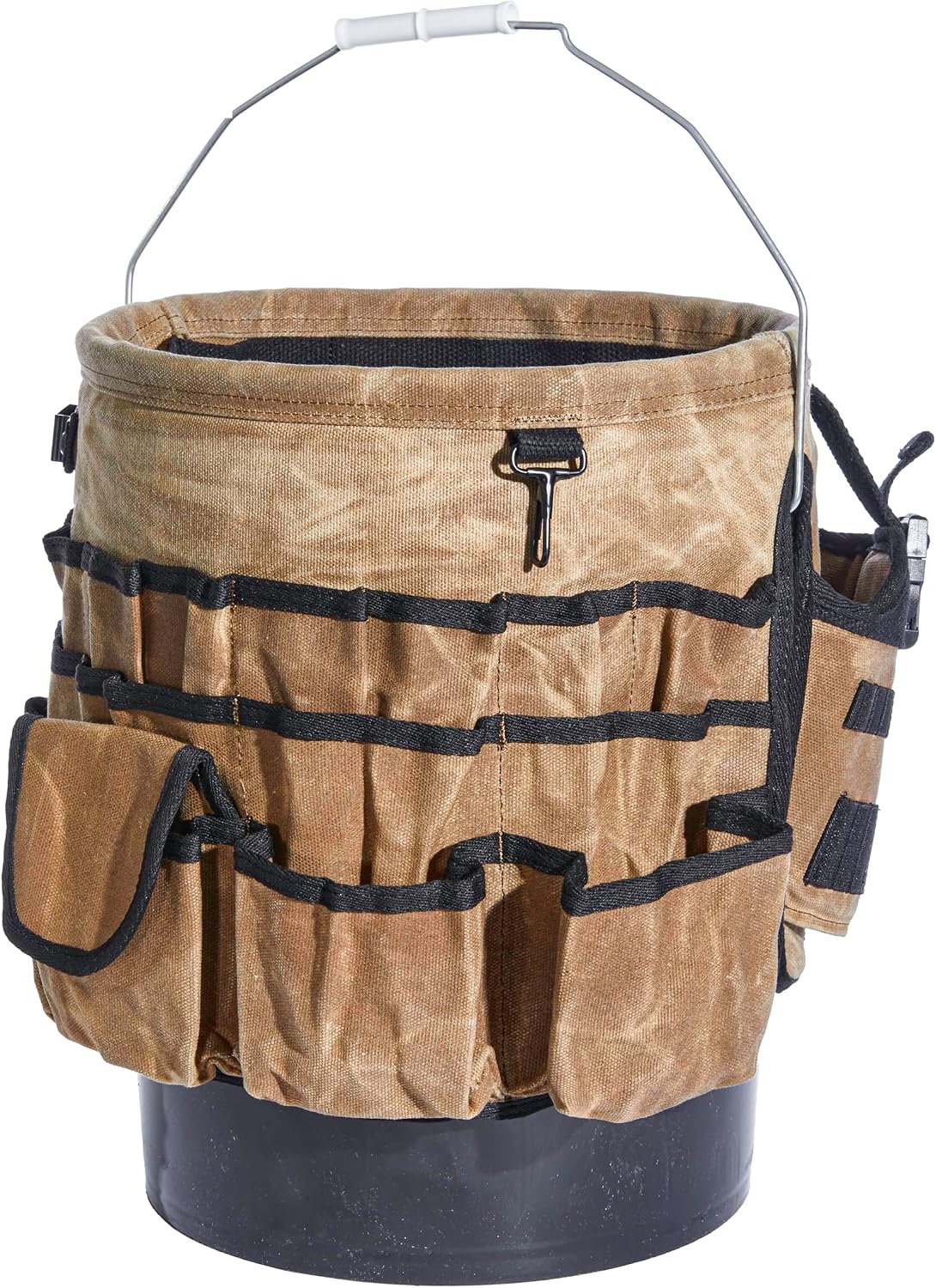 readywares tool bucket organizer | waxed canvas 5, front angle view