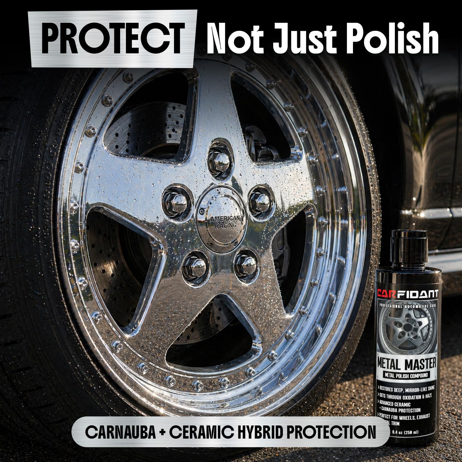 Metal Polish Kit with Applicator Pad – Restores Shine & Removes Oxidation on Chrome, Aluminum & Stainless Steel – Carnauba + Ceramic Protection – Metal Cleaner & Polish – 8.4 oz