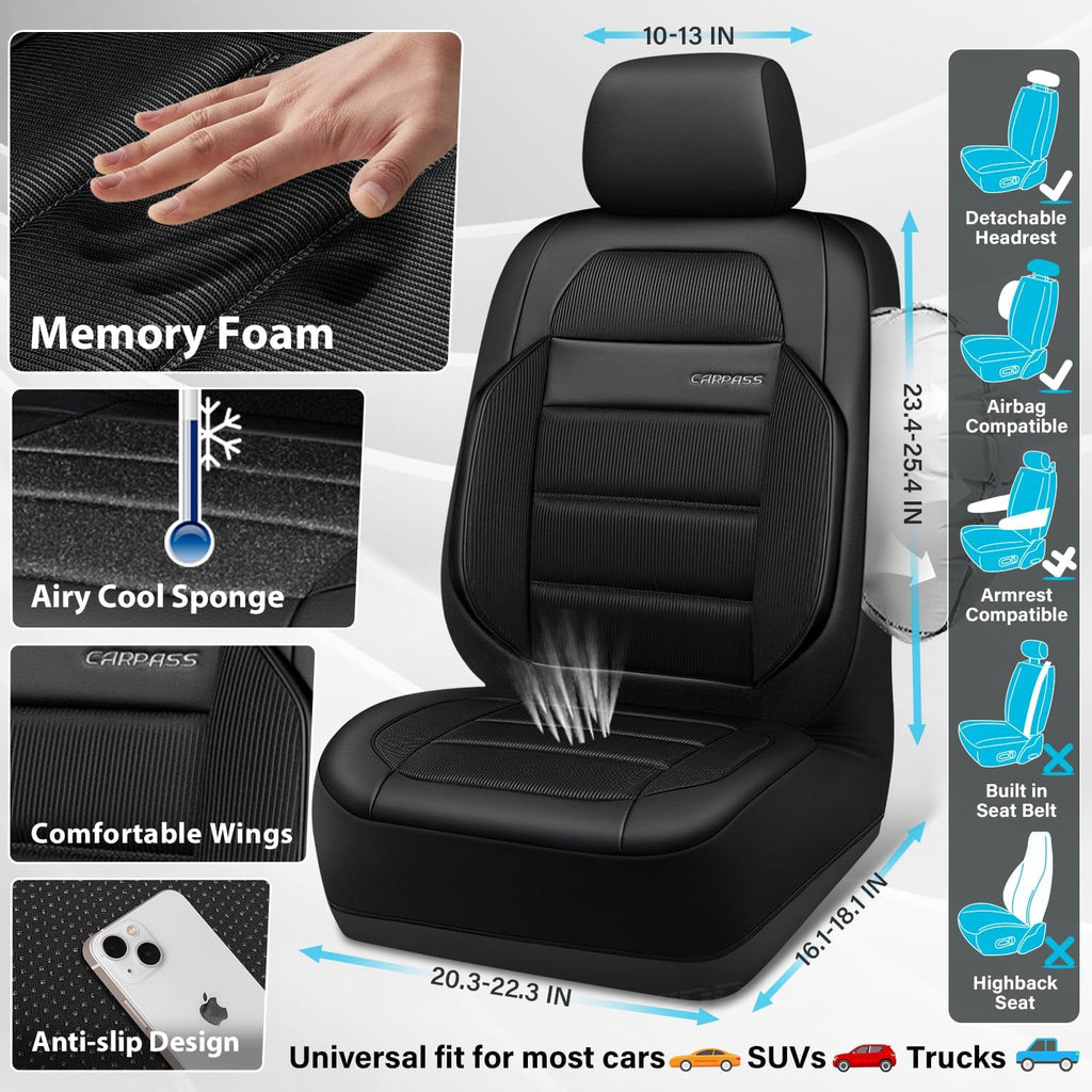 car pass memory foam seat covers front, airy, side view