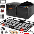Mockins 72"x36"x6" XXL Folding Trailer Hitch Cargo Carrier w/ 500 Lbs Cap | W/ 50 CuFt Waterproof Cargo Bag for Hitch Carrier | Luggage Rack for SUV Car & Truck w/ Lights, License Plate Holder & More