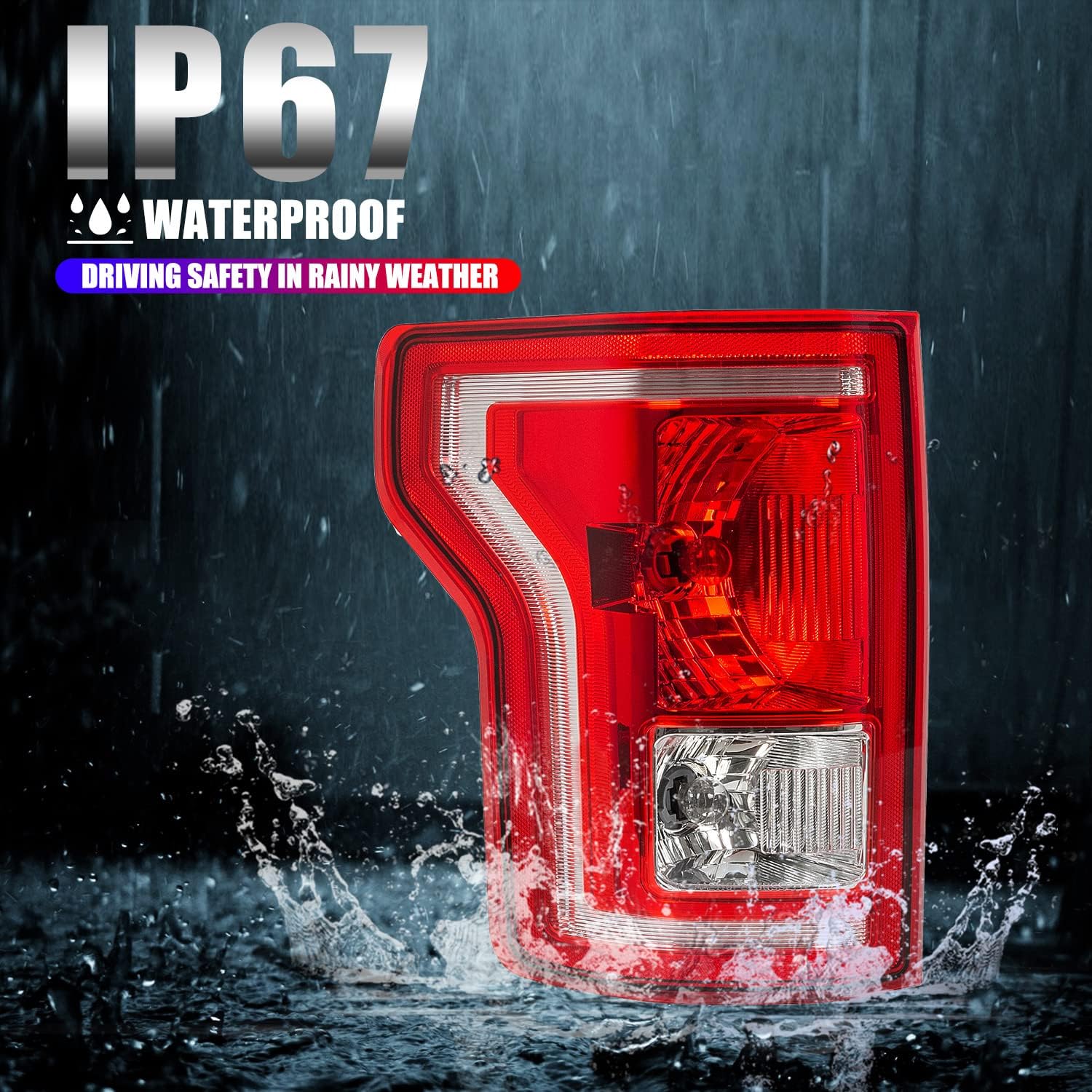RANSOTO F150 Tail Light Compatible With Ford F-150 2015 2016 2017 Rear Brake Lights with Bulbs Left Driver Side Tail Lamps Replace FL3Z13405A-PFM, FO2800239
