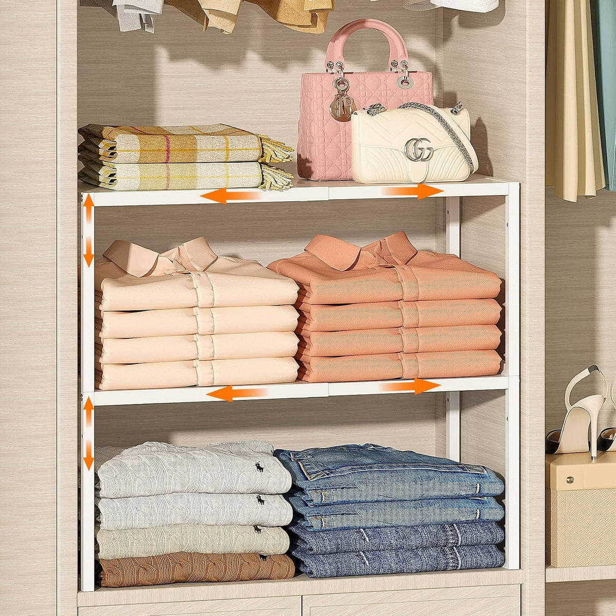 threehio 2 pack stackable closet organizers and storage, main product view