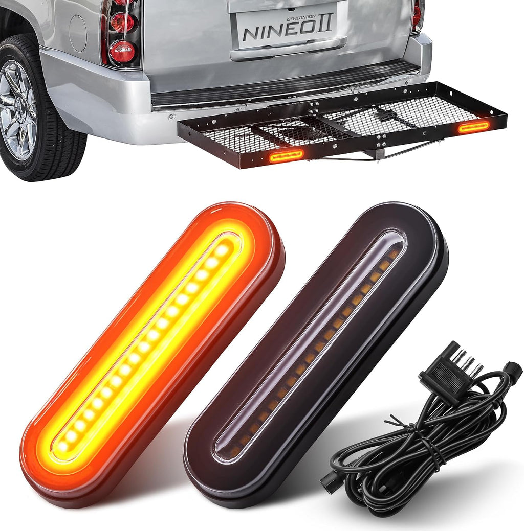 NINEO LED Trailer Light Kit, Hitch Cargo Carrier Stop Brake Turn Signals, 5-inches Red+Yellow Oval Light Kit W/4 Pin Harness Suitable for Luggage Rack Trailer Rack, Pack of 2