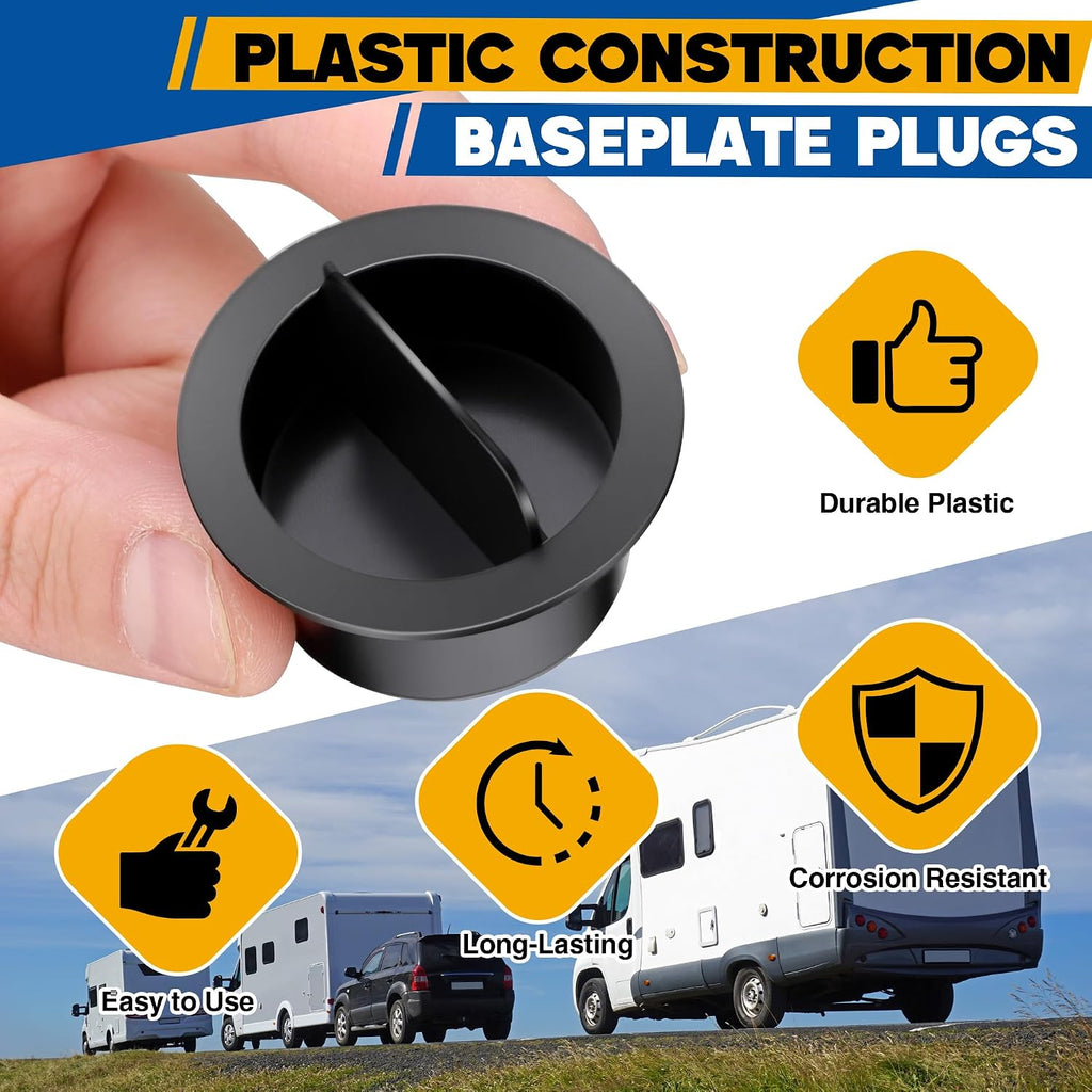 Baseplate Attachment Tab Receiver Cap Plug Replacement, Compatible with Blue Ox Removable Tab Baseplates, Black Plastic Protective Dust Cover for Tow Bar Receivers (2)