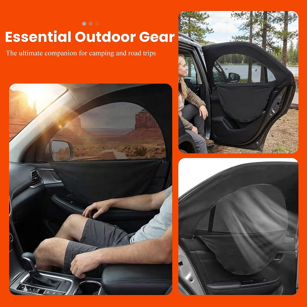 Car Window Shades, Breathable Mesh Front Side Window Screen Privacy Shade with Zipper, Stretchable Net Curtain Sun & Heat Protection Cover for Most Car Side Windows