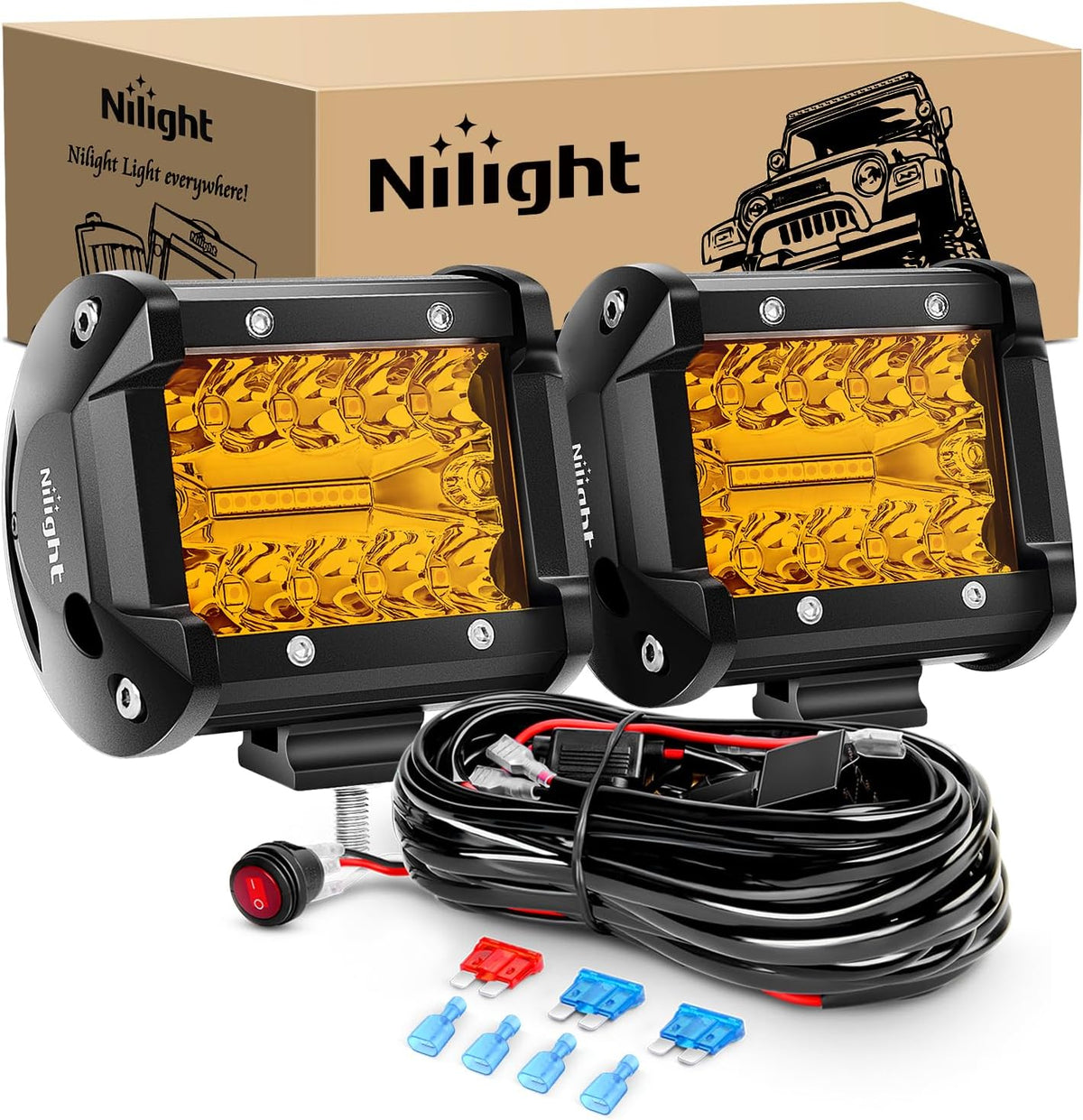 nilight 2pc 4inch amber led pods triple row, main product view