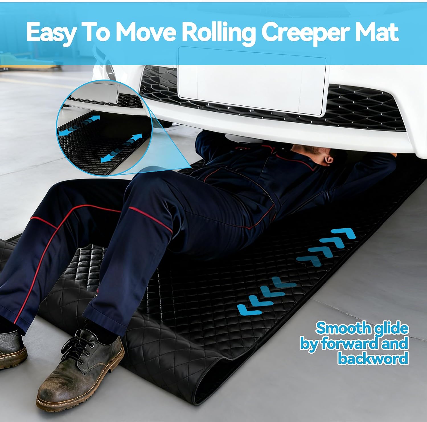 Magic Rolling Creeper Mat 58''x28'' Portable Under Car Repair Mat Folding Repairing Mechanic Pad Automotive Garage Creeper Mats for Car, SUV & Pickup Truck-Black