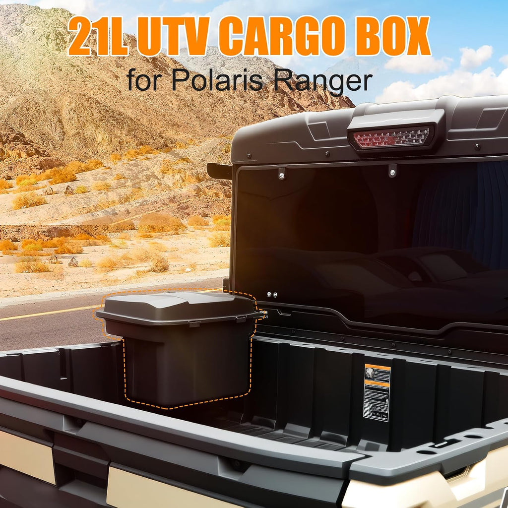 21L UTV Cargo Storage Box for Polaris Ranger 1000 900, Waterproof Removable Rear Bed Storage Bin w/ Top Tool Tray for Ranger XP 1000 900 570 500/ General 1000 /Crew 2016-2025 Accessories