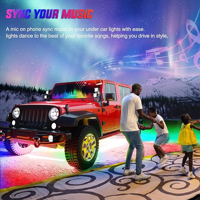 Nilight 4Pcs Car Underglow Neon Accent Strip Lights 256 LEDs RGB Multi Color - Image 8