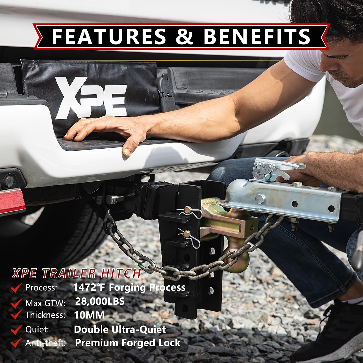 XPE Adjustable Trailer Hitch Fits 2.5-Inch Receiver,6-Inch Drop/Rise,2"&2-5/16" Ball Hitches with 28,000 LBS GTW for Heavy Duty Truck,Solid Ball Mount,BLK,652506-1