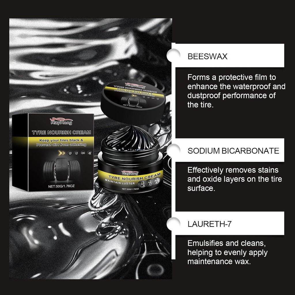 Tyre Nourish Cream - New 2026 Car Tire Ceramic, Powerful Wheel Cleaning Refurbish Wax, UV Protection and Waterproof Coating, Designed to Enhance Vehicle Aesthetics Efficiently (2 PCS)