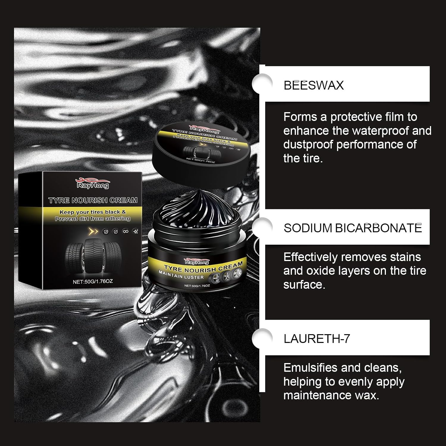 Tyre Nourish Cream - New 2026 Car Tire Ceramic, Powerful Wheel Cleaning Refurbish Wax, UV Protection and Waterproof Coating, Designed to Enhance Vehicle Aesthetics Efficiently (2 PCS)