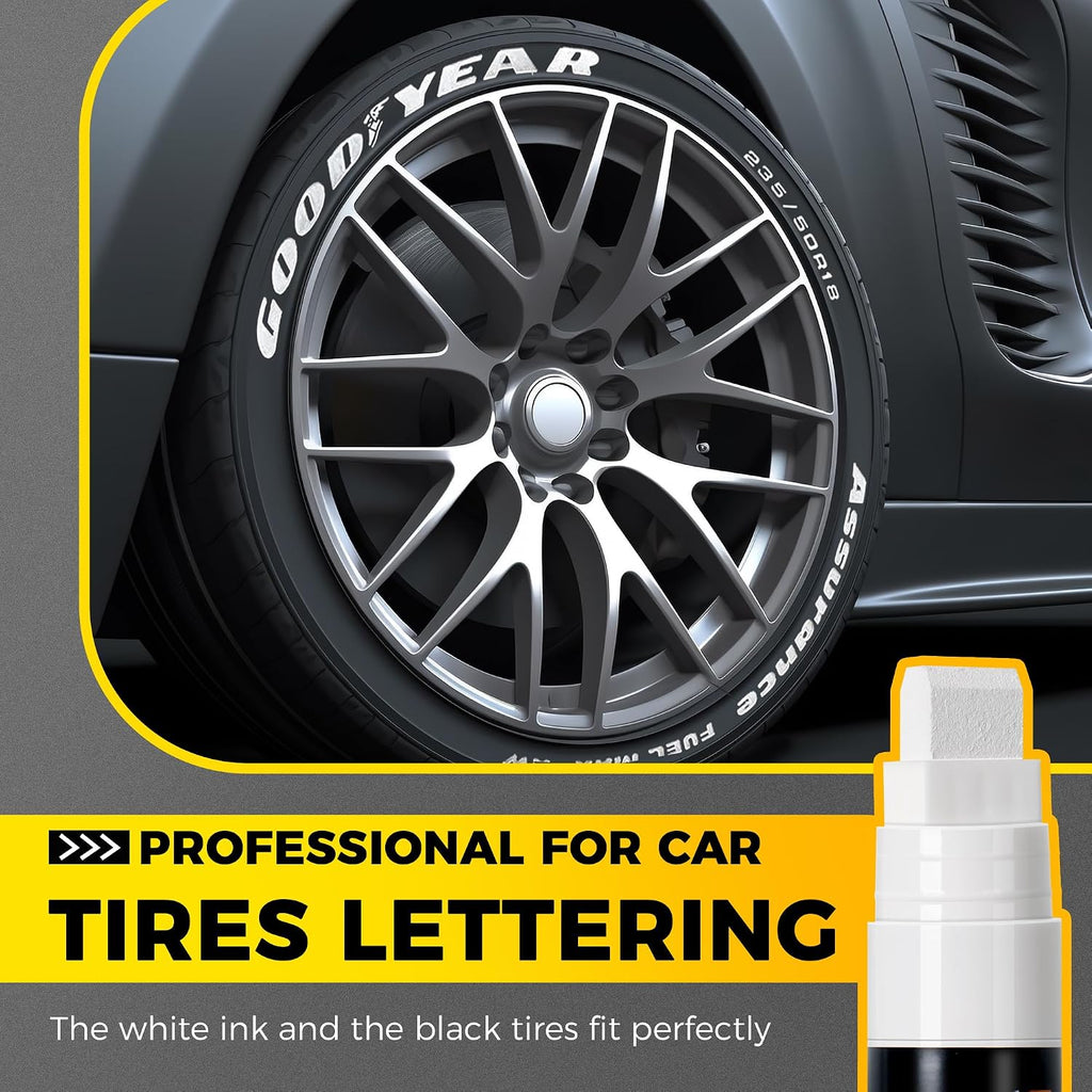 SELEAD 4 Pack Jumbo Tire Marker White for Car Tires Lettering + 24 Fabric Markers Permanent for Clothes