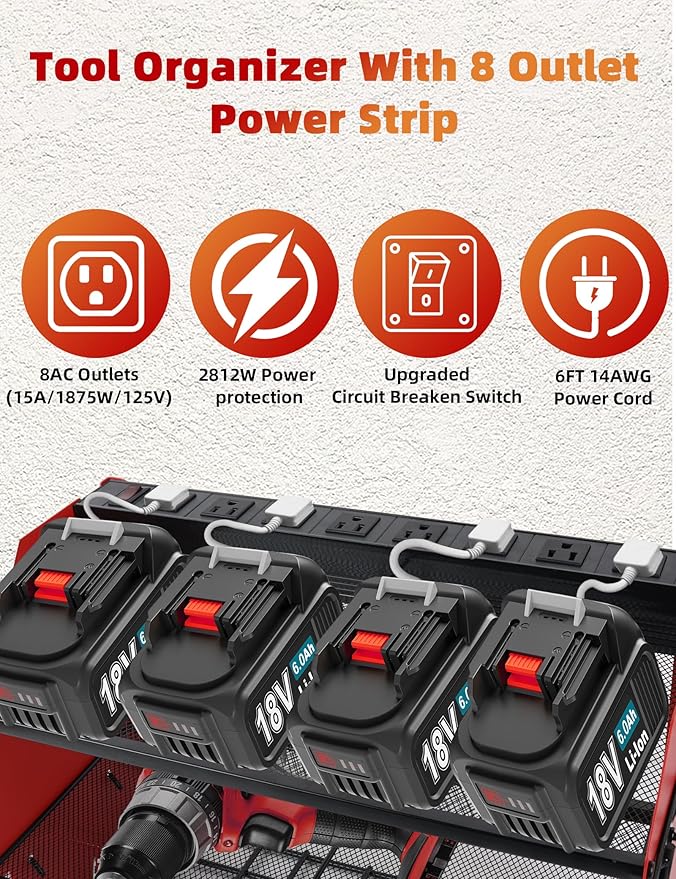 Power Tool Organizer wtih Charging Station，3 Layers Storage Rack - Image 2