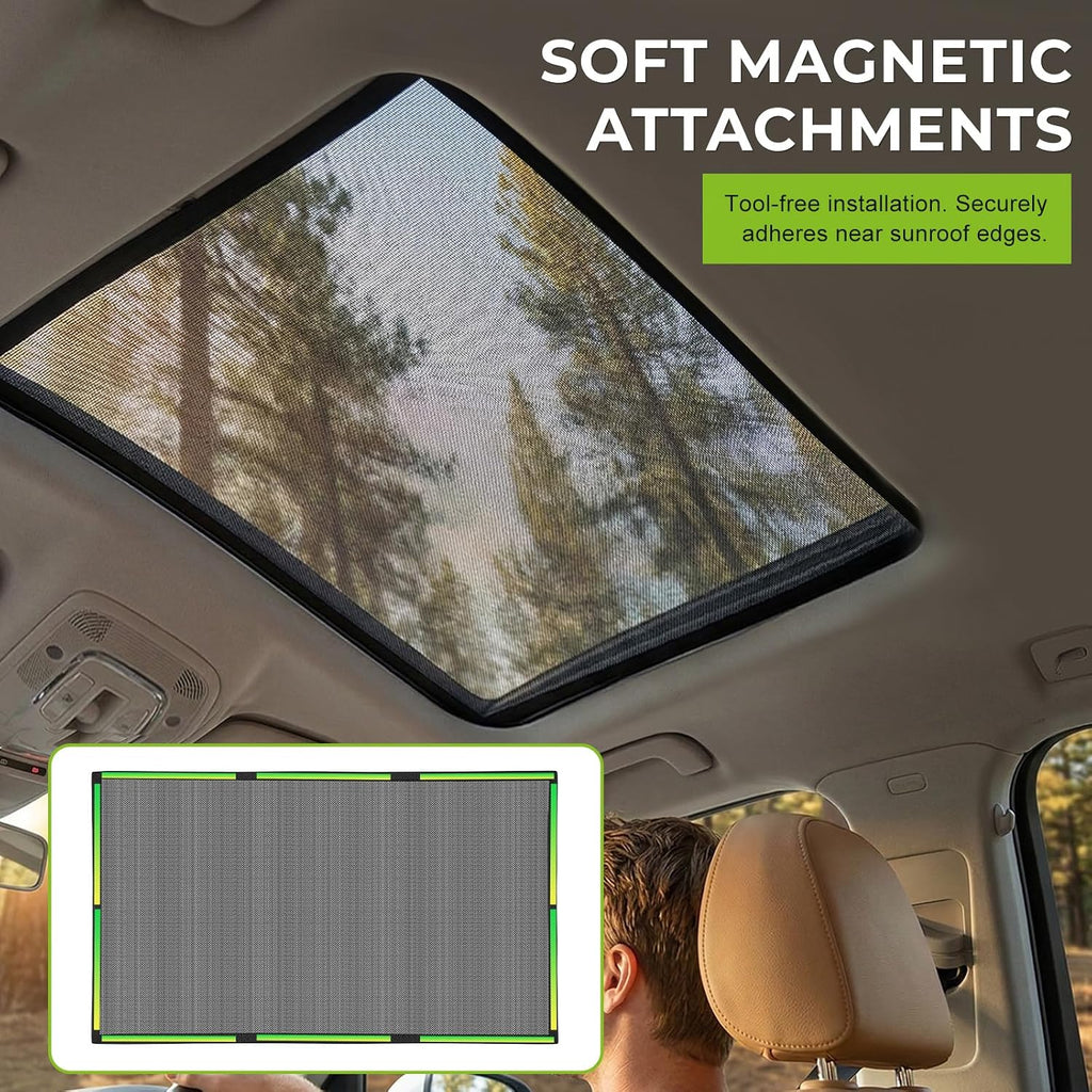 Car Sunroof Sun Shade, 25.6"×39.4" Magnetic Auto Roof Sun Shield Cover, Breathable Mesh Vehicle UV Protection Sunshade for Moonroof & Side Windows, Car Accessories