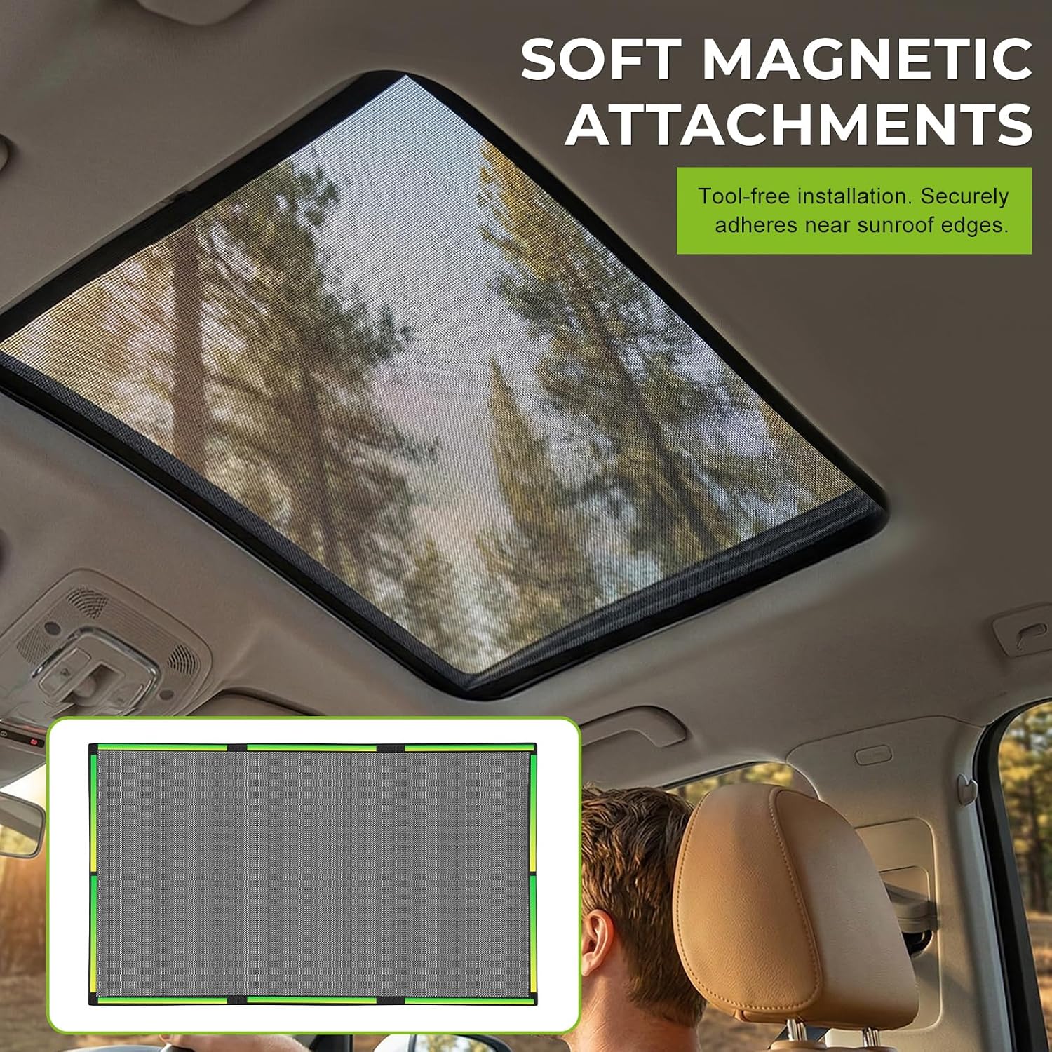 Car Sunroof Sun Shade, 25.6"×39.4" Magnetic Auto Roof Sun Shield Cover, Breathable Mesh Vehicle UV Protection Sunshade for Moonroof & Side Windows, Car Accessories