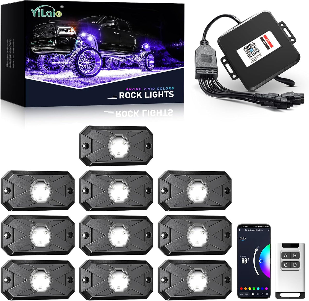 YiLaie 10 Pods LED Rock Lights for Trucks